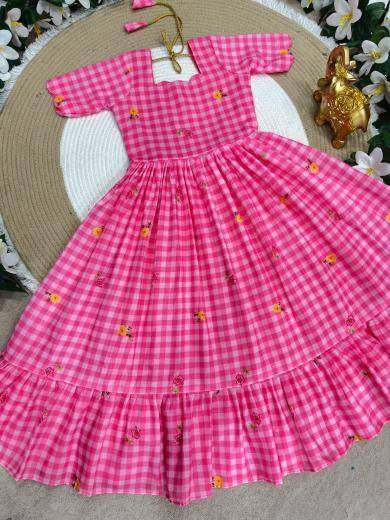 Summer kids Collection Mul Chanderi Baby Pink Affordable kids wear in India